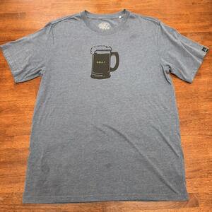 prAna Tshirt Men's Large Beer Belly Graphic Blue Organic Cotton Short Sleeve